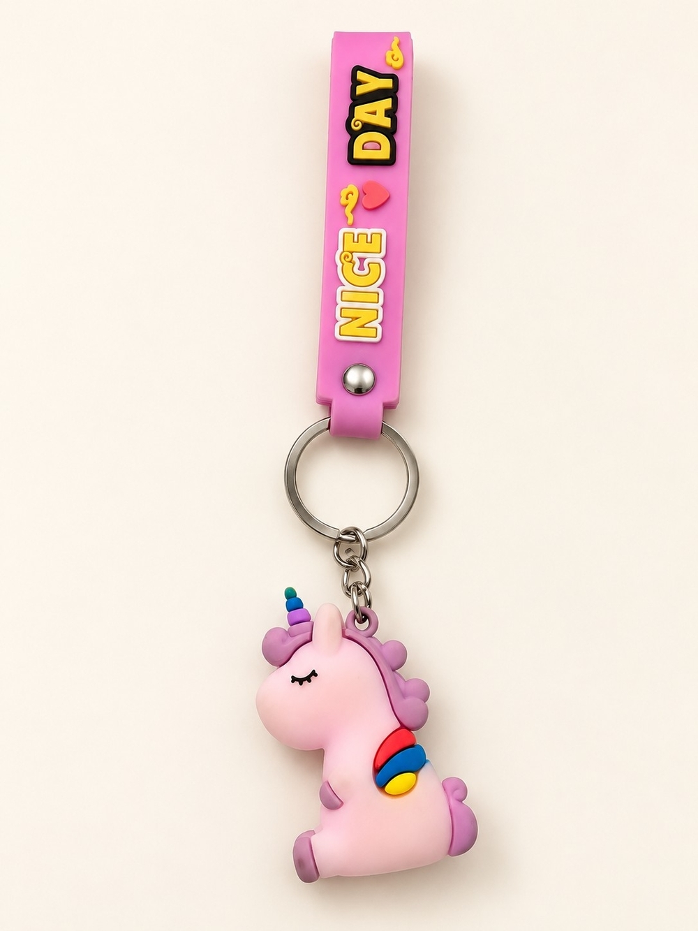 Pink Unicorn Keychain with NICE DAY Wristlet Strap